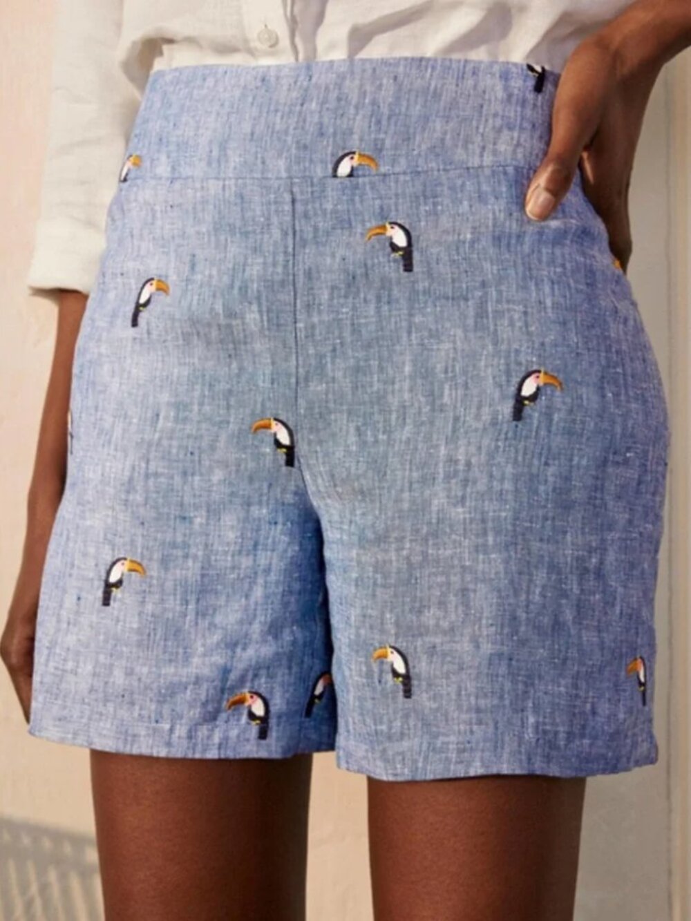 Boden Hornsea Linen Toucan Embroidered Shorts – Size 14 (NWT)